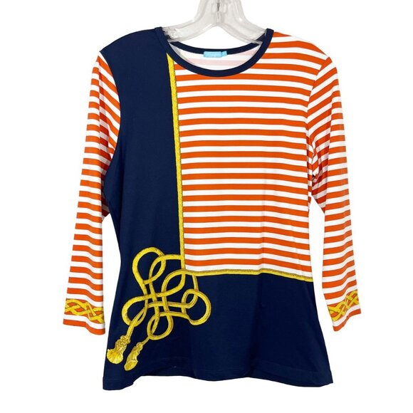J. McLaughlin Catalina Cloth Striped Nautical Rope Print Long Sleeve Top MEDIUM - Picture 1 of 6